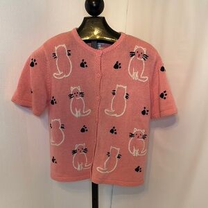 Pink Cat Pattern Women  Cardigan